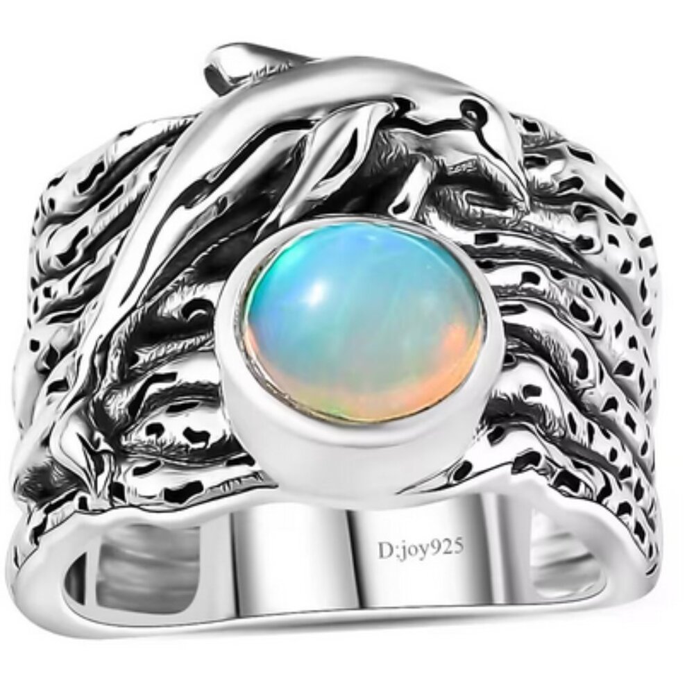 DOLPHIN Welo OPAL Ring in Black Oxidized Sterling SILVER Premium .925 NEW
